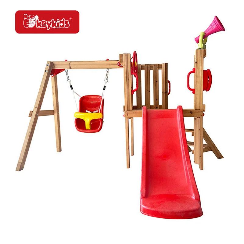 Montessori outdoor 4 in 1 triangle wooden climbing frame with sliding W01D276